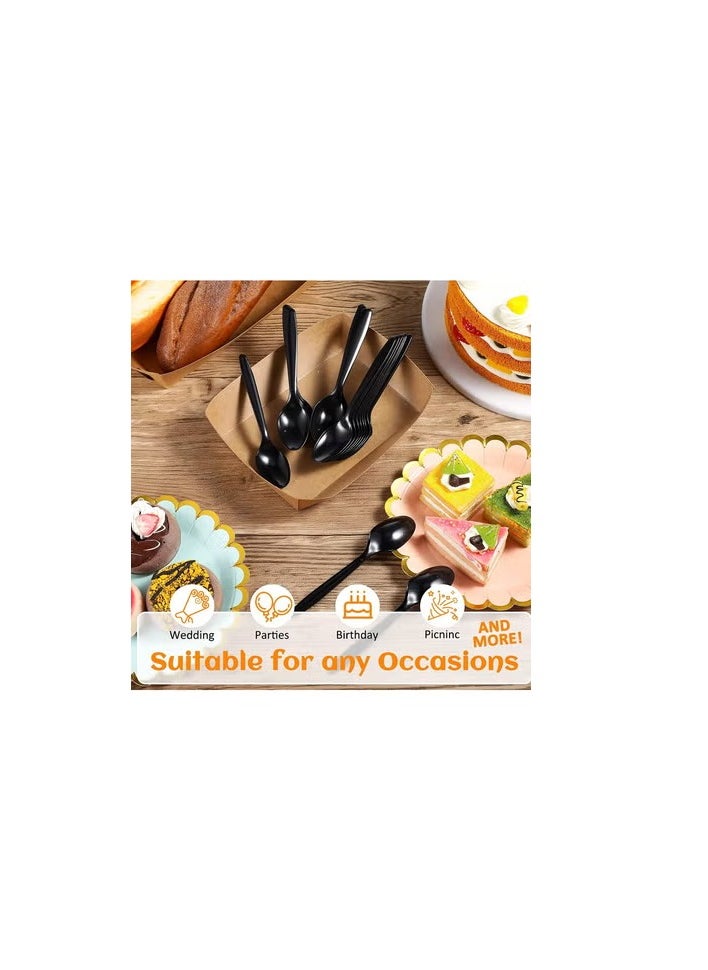 500Pc Heavy Duty Disposable Plastic Table Spoon Black