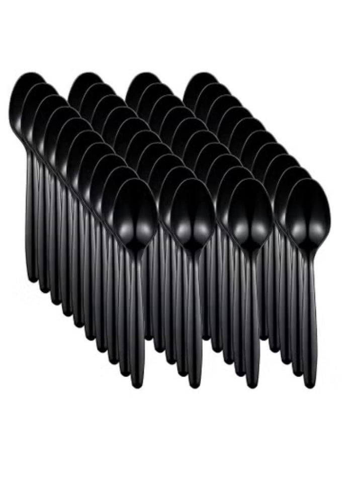 500Pc Heavy Duty Disposable Plastic Table Spoon Black