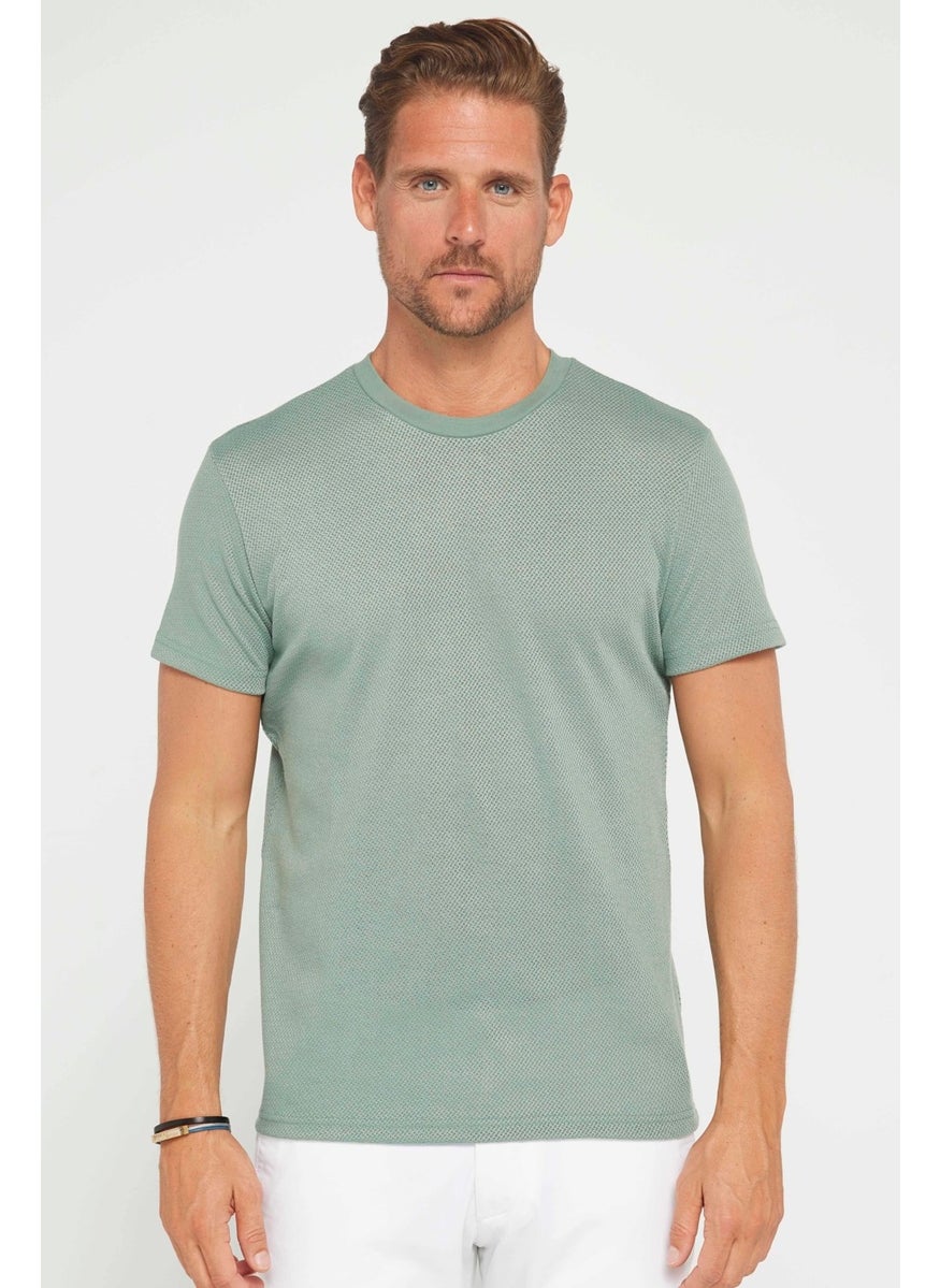 Men's Slim Fit Slim Cut Flexible Fabric Knitted Crew Neck Green T-Shirt