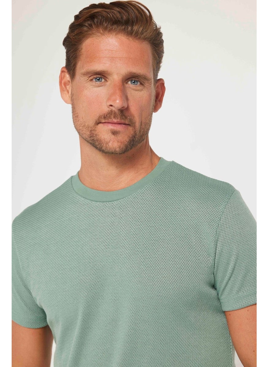 Men's Slim Fit Slim Cut Flexible Fabric Knitted Crew Neck Green T-Shirt