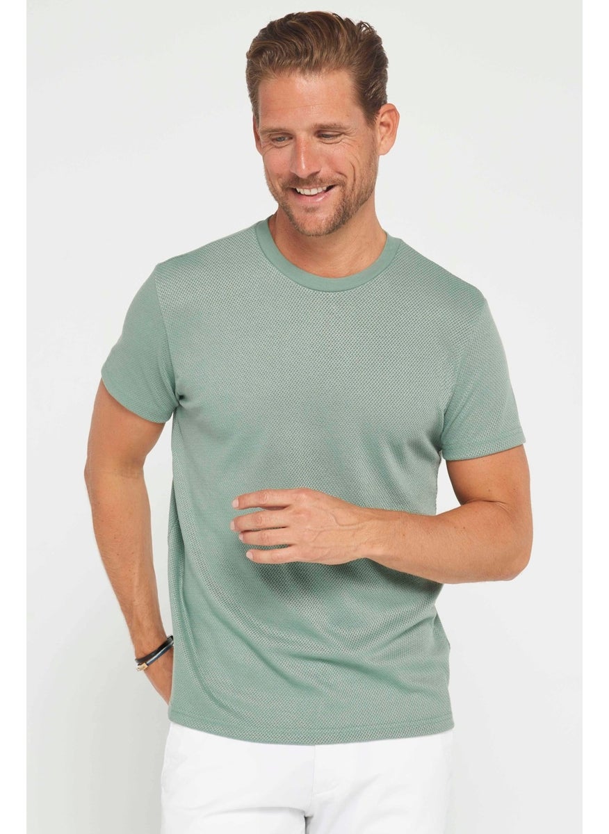 Men's Slim Fit Slim Cut Flexible Fabric Knitted Crew Neck Green T-Shirt