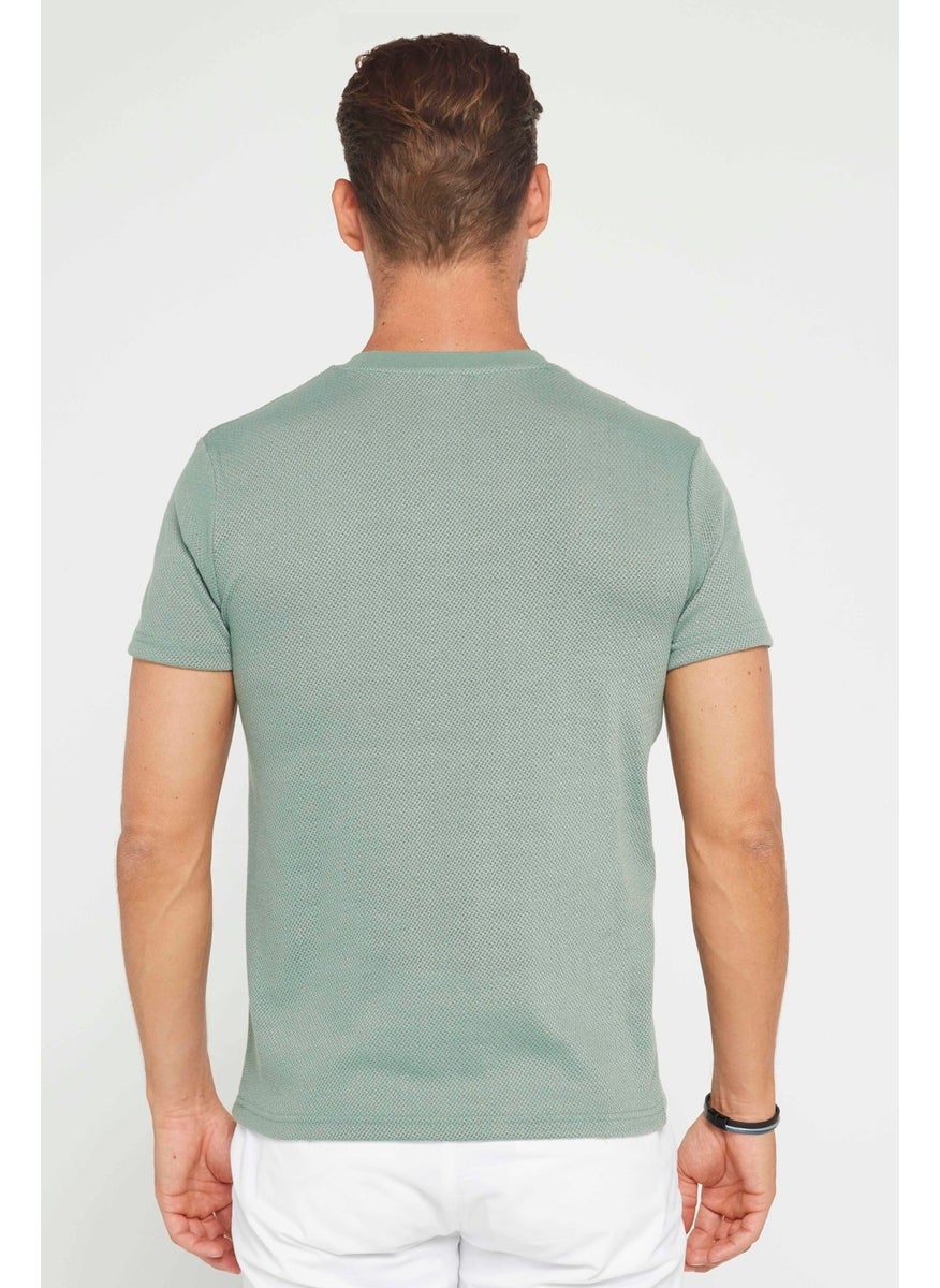 Men's Slim Fit Slim Cut Flexible Fabric Knitted Crew Neck Green T-Shirt