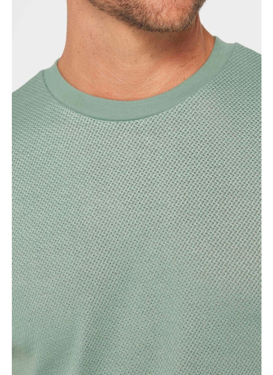 Men's Slim Fit Slim Cut Flexible Fabric Knitted Crew Neck Green T-Shirt