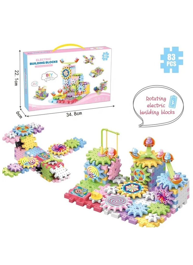Children's Assembled Electric Gear Building Blocks,Electric Gear Building Blocks,Electric Gears Blocks Toy,Gear Blocks Educational Toys,Child Educational Gear Construction Toy Age 3+ (83PCS)