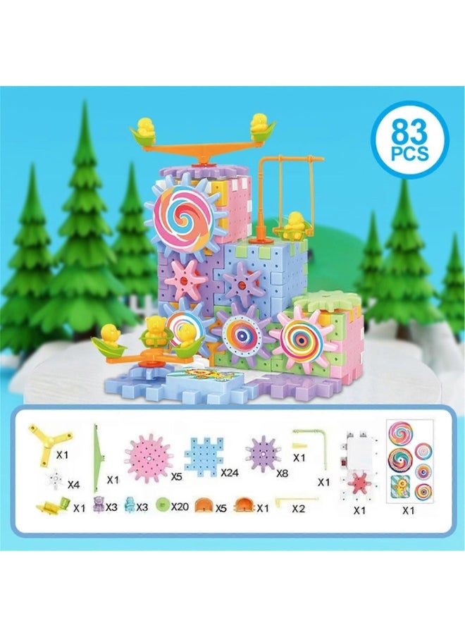 Children's Assembled Electric Gear Building Blocks,Electric Gear Building Blocks,Electric Gears Blocks Toy,Gear Blocks Educational Toys,Child Educational Gear Construction Toy Age 3+ (83PCS)