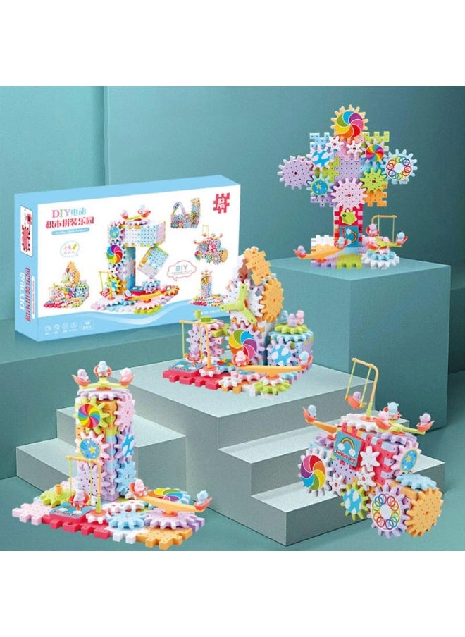 Children's Assembled Electric Gear Building Blocks,Electric Gear Building Blocks,Electric Gears Blocks Toy,Gear Blocks Educational Toys,Child Educational Gear Construction Toy Age 3+ (83PCS)