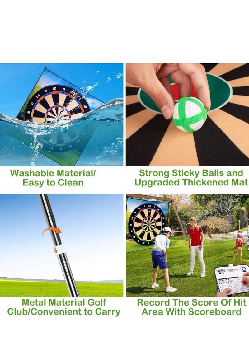 Golf Chipping Game Mat, 178x178cm Golf Training Set with 20 Sticky Balls and Darts, Indoor Outdoor Practice Mats for Adults Kids, Family Play Toys, Includes Golf Clubs, Thoughtful Gift Golfers