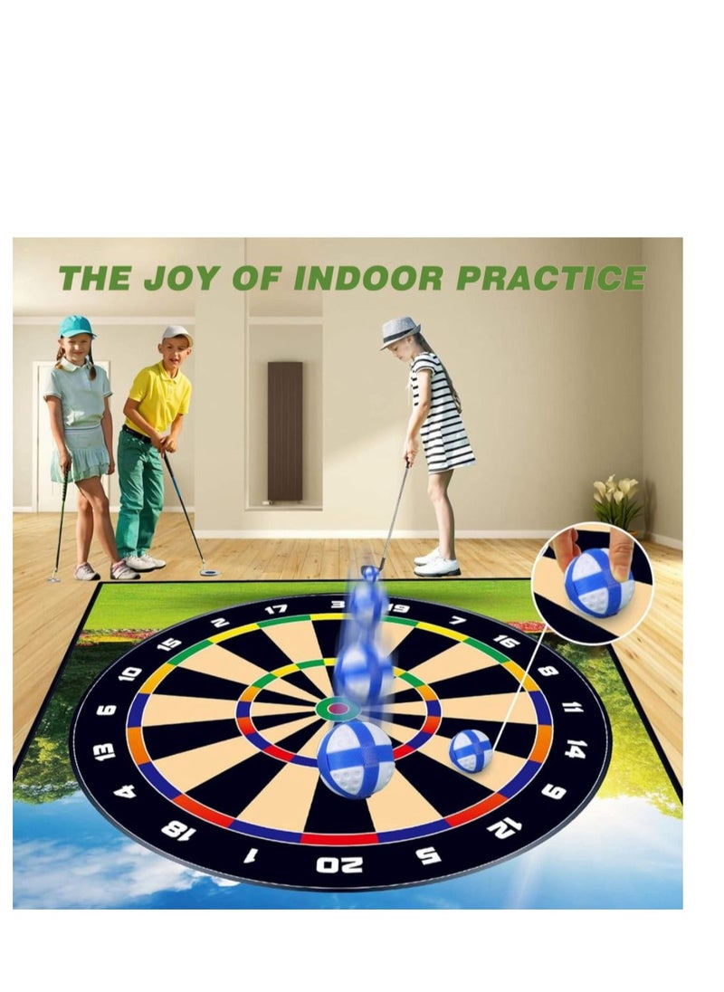 Golf Chipping Game Mat, 178x178cm Golf Training Set with 20 Sticky Balls and Darts, Indoor Outdoor Practice Mats for Adults Kids, Family Play Toys, Includes Golf Clubs, Thoughtful Gift Golfers