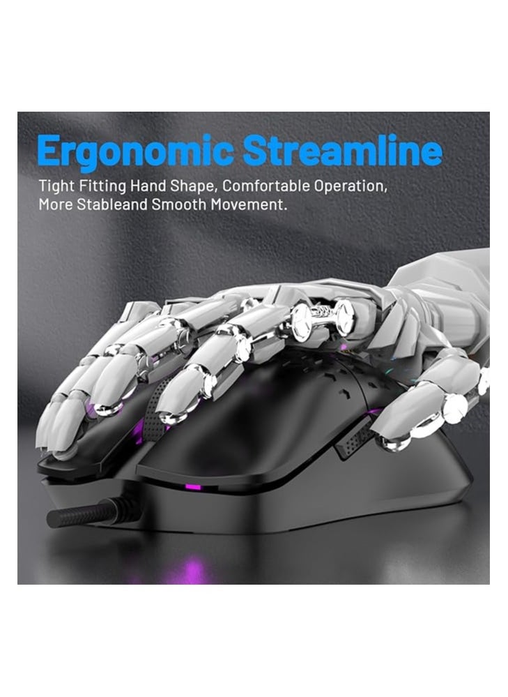 White Wired RGB Gaming Mouse – Lightweight, 4 Adjustable DPI up to 3600, 6 Programmable ons, Ergonomic Design for Windows, Mac, PC, Laptop