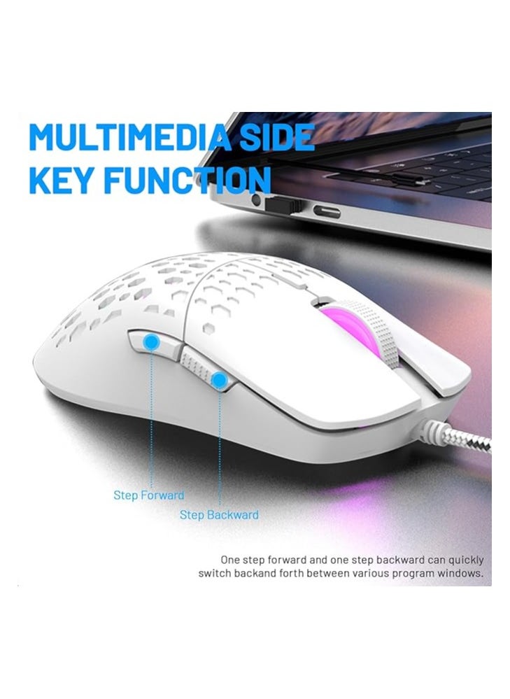 White Wired RGB Gaming Mouse – Lightweight, 4 Adjustable DPI up to 3600, 6 Programmable ons, Ergonomic Design for Windows, Mac, PC, Laptop