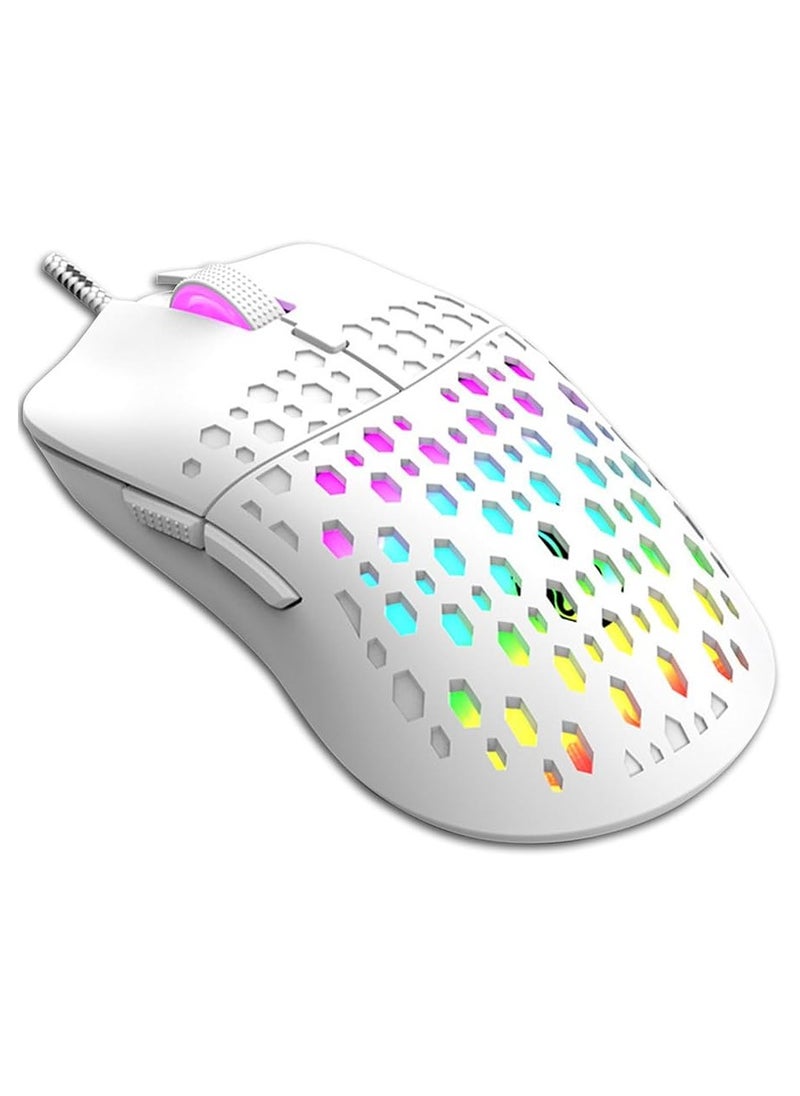 White Wired RGB Gaming Mouse – Lightweight, 4 Adjustable DPI up to 3600, 6 Programmable ons, Ergonomic Design for Windows, Mac, PC, Laptop