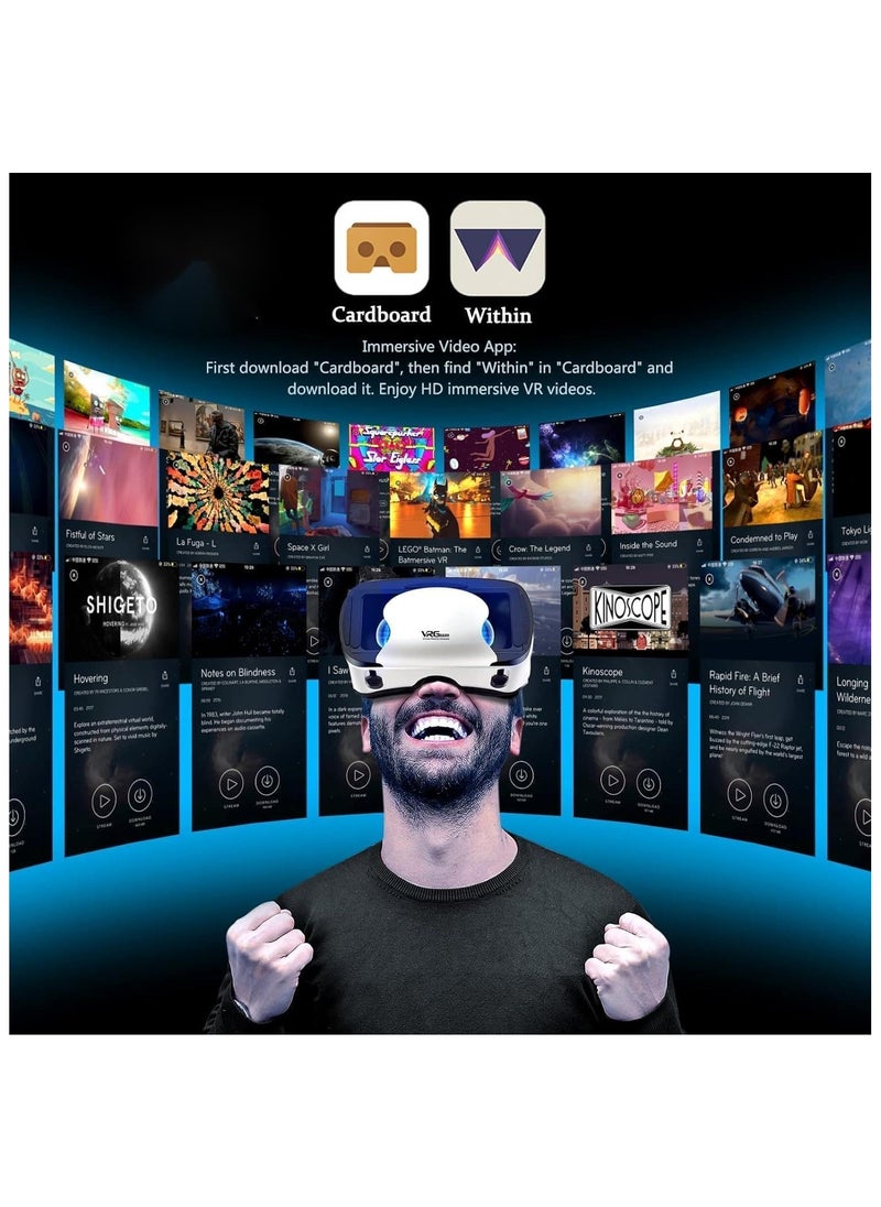 3D VR Glasses with Controller, Blu-ray Eye Protection, Virtual Reality Headset Compatible with 5~7 Inch iOS and Android Smartphones, Ideal for Gaming and Movies, Gift Bluetooth teeth