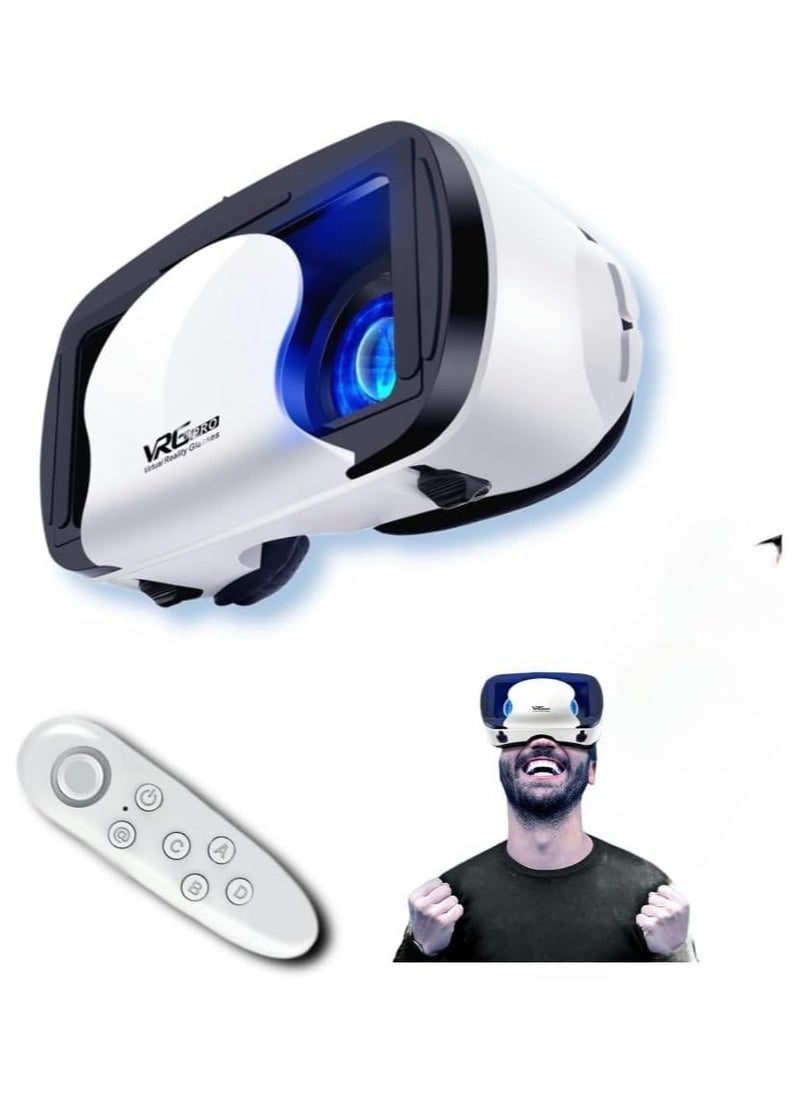 3D VR Glasses with Controller, Blu-ray Eye Protection, Virtual Reality Headset Compatible with 5~7 Inch iOS and Android Smartphones, Ideal for Gaming and Movies, Gift Bluetooth teeth