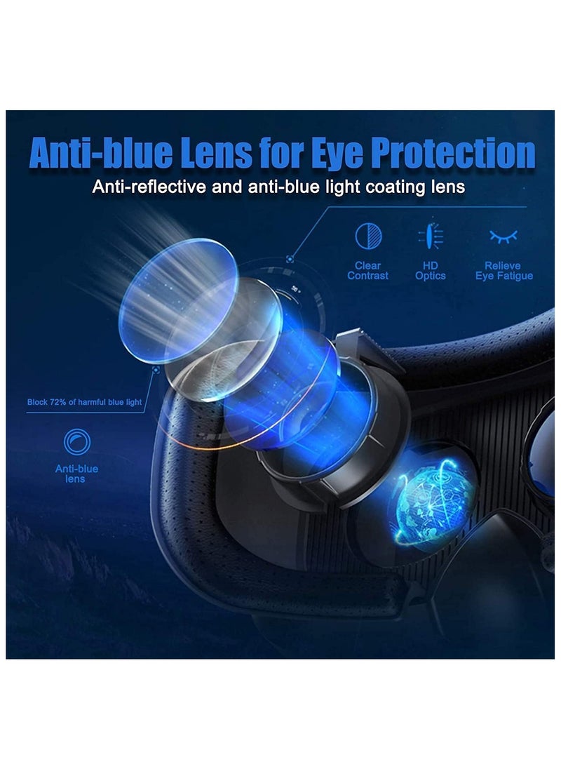 3D VR Glasses with Controller, Blu-ray Eye Protection, Virtual Reality Headset Compatible with 5~7 Inch iOS and Android Smartphones, Ideal for Gaming and Movies, Gift Bluetooth teeth