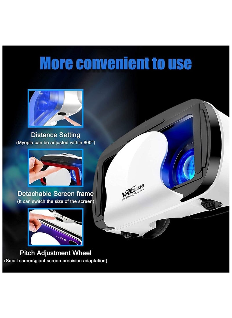 3D VR Glasses with Controller, Blu-ray Eye Protection, Virtual Reality Headset Compatible with 5~7 Inch iOS and Android Smartphones, Ideal for Gaming and Movies, Gift Bluetooth teeth