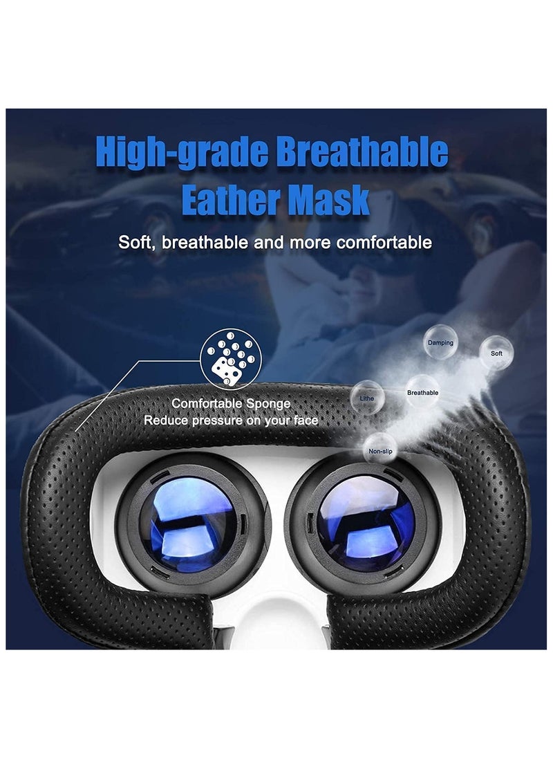 3D VR Glasses with Controller, Blu-ray Eye Protection, Virtual Reality Headset Compatible with 5~7 Inch iOS and Android Smartphones, Ideal for Gaming and Movies, Gift Bluetooth teeth