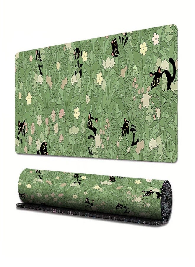 Extended Big Mouse Pad Large,90cm X 40cm X 0.3cm,XL Gaming Mouse Pad Desk Pad,Computer Keyboard Mouse Mat Mousepad ,Black Cat with Flower Pattern