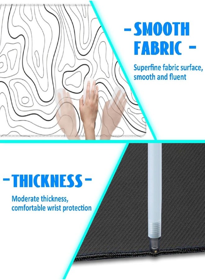 Extended Big Mouse Pad Large,90cm X 40cm X 0.3cm ,XL Gaming Mouse Pad Desk Pad,Computer Keyboard Mouse Mat Mousepad ,White Topographic
