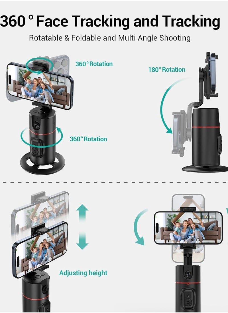 Auto Face Tracking Tripod 360° Rotating Auto Tracking Phone Holder | Gesture Control & Remote | No App Needed | Smart Camera Stand for Vlog, TikTok, Live Streaming, YouTube Video Recording | Universal Phone Compatibility, Adjustable Height