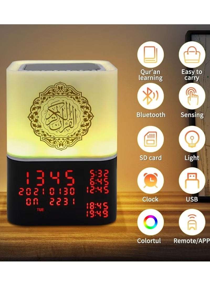 SQ-229 Touch Quran Speaker with Remote and APP Control, Bluetooth Azan Speaker with Color Changing Night Light, Digital Alarm Clock with 16 Quran Reciters, 15 Translations, 8GB MP3 Storage, Islamic Prayer Reminder, Portable Audio Player
