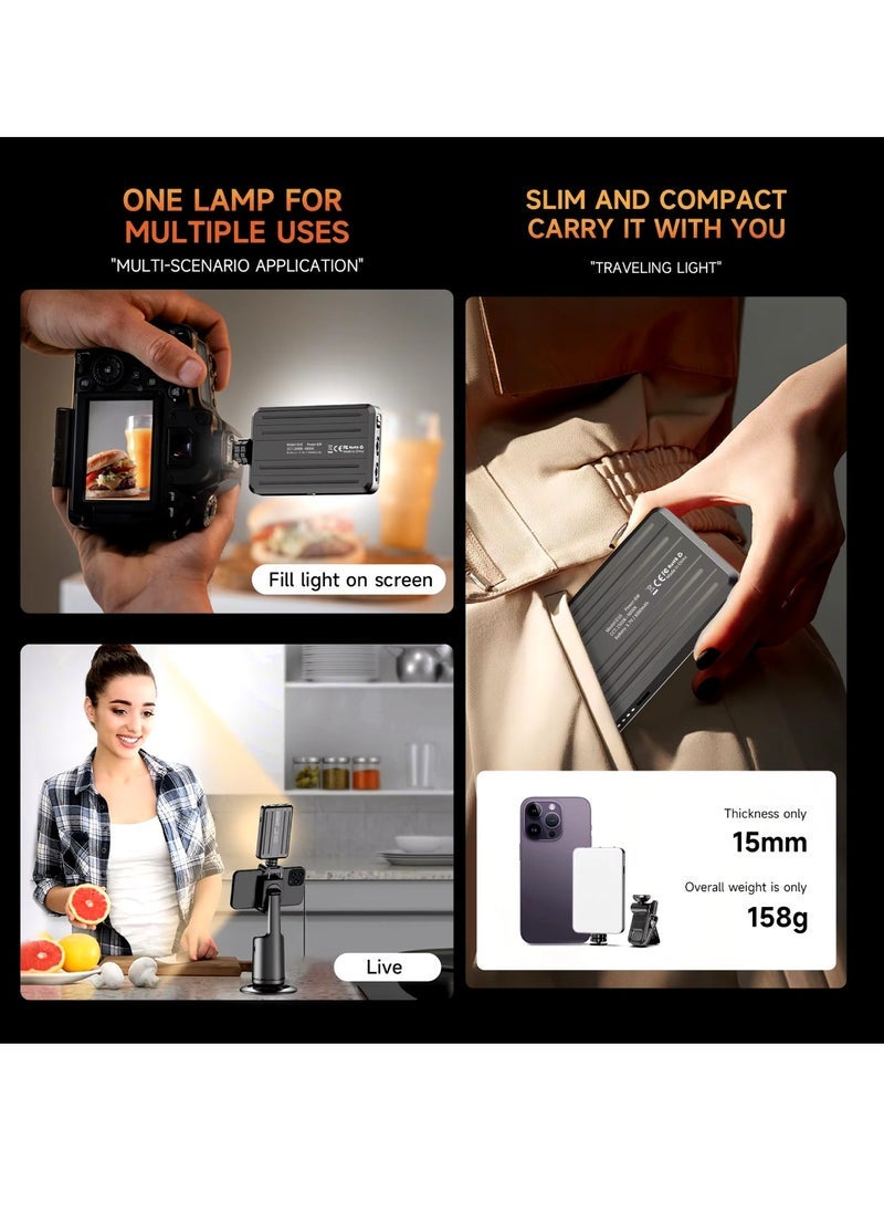 D10 120 LED Video Light LED Camera Light 360° Portable Photography Lighting Type-C 3000mAh Rechargeable Battery CRI 95+ 2500k-9000K On Camera Light Fill Light Continuous Working Time 90+ Minutes
