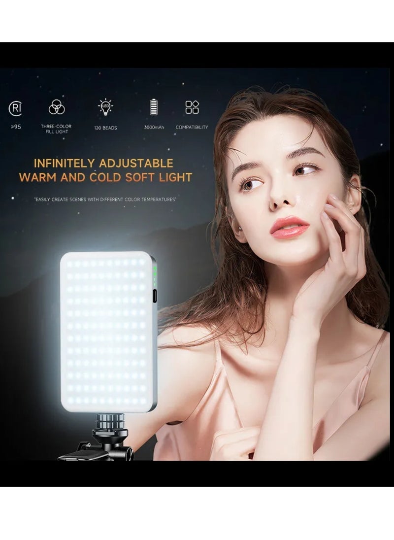 D10 120 LED Video Light LED Camera Light 360° Portable Photography Lighting Type-C 3000mAh Rechargeable Battery CRI 95+ 2500k-9000K On Camera Light Fill Light Continuous Working Time 90+ Minutes