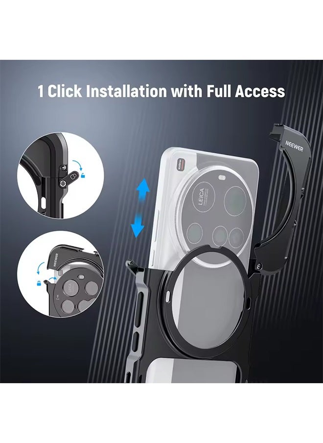 NEEWER 15 Ultra Cage, Quick Release Video Rig Case Phone Stabilizer Holder For Xiaomi 15 Ultra with 67mm Filter Adapter