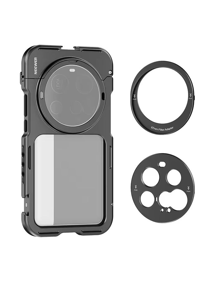 NEEWER 15 Ultra Cage, Quick Release Video Rig Case Phone Stabilizer Holder For Xiaomi 15 Ultra with 67mm Filter Adapter