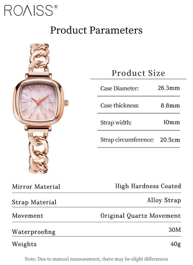 Fashionable Light Luxury Ladies Small Square Watch, Colorful Mother-of-Pearl Dial with Hollow Rose Gold Bracelet, Pink Casual Party Waterproof Wristwatch, as Gift for Women