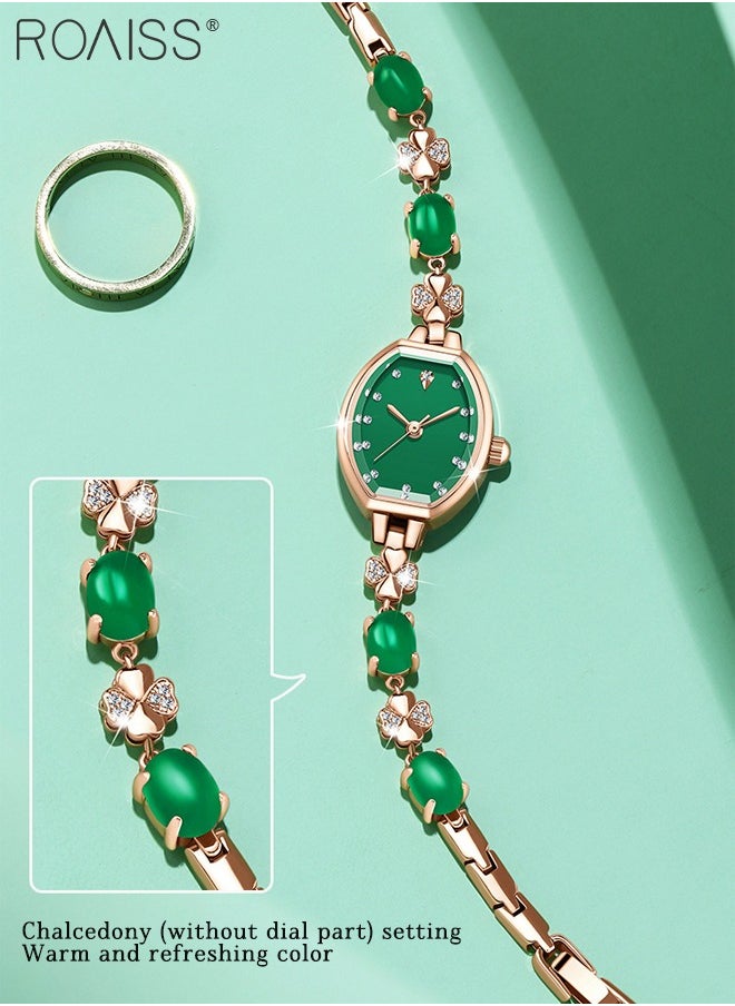 Women's Fashion Quartz Watch Analog Display Tonneau Shaped Dial Green Bracelet Crystal Diamond Bracelet Luxury Waterproof Wristwatch as Gift for Women