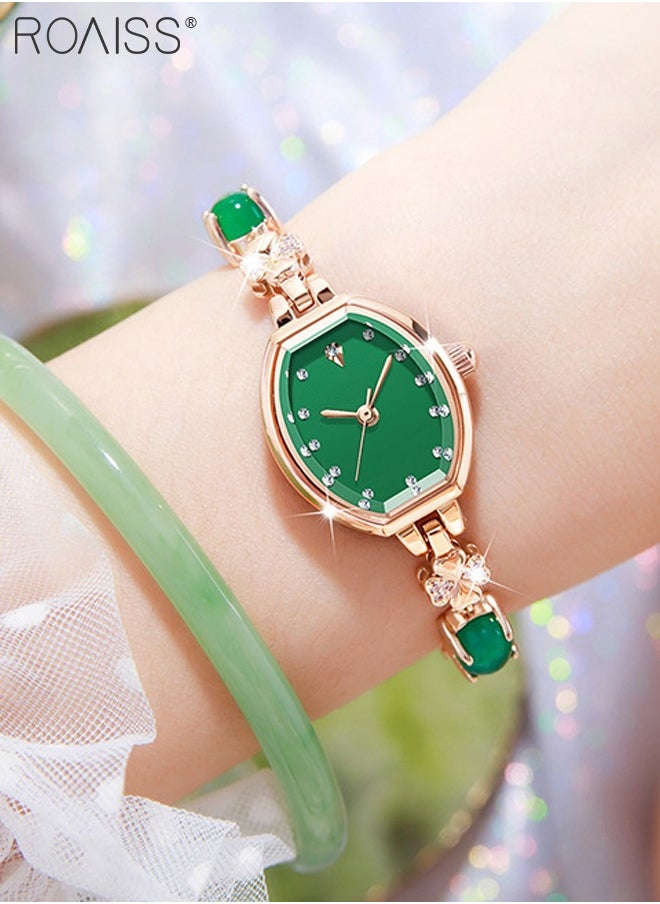 Women's Fashion Quartz Watch Analog Display Tonneau Shaped Dial Green Bracelet Crystal Diamond Bracelet Luxury Waterproof Wristwatch as Gift for Women