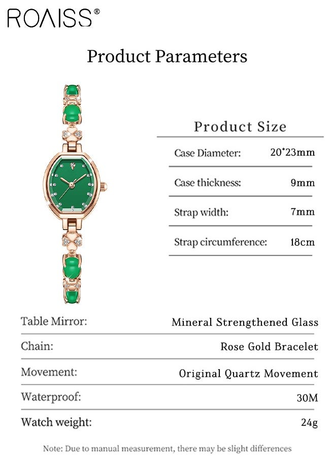 Women's Fashion Quartz Watch Analog Display Tonneau Shaped Dial Green Bracelet Crystal Diamond Bracelet Luxury Waterproof Wristwatch as Gift for Women