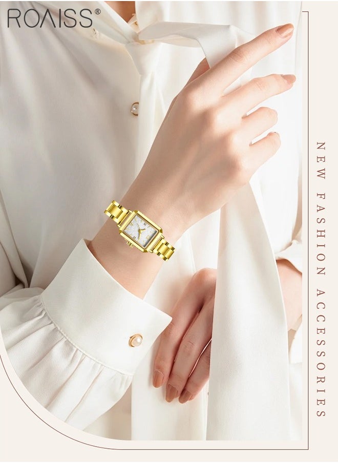 Women's Rectangular Quartz Watch, Analog Display Grid Dial, Light Luxury Vintage Waterproof Steel Band Wristwatch, as Gift for Ladies