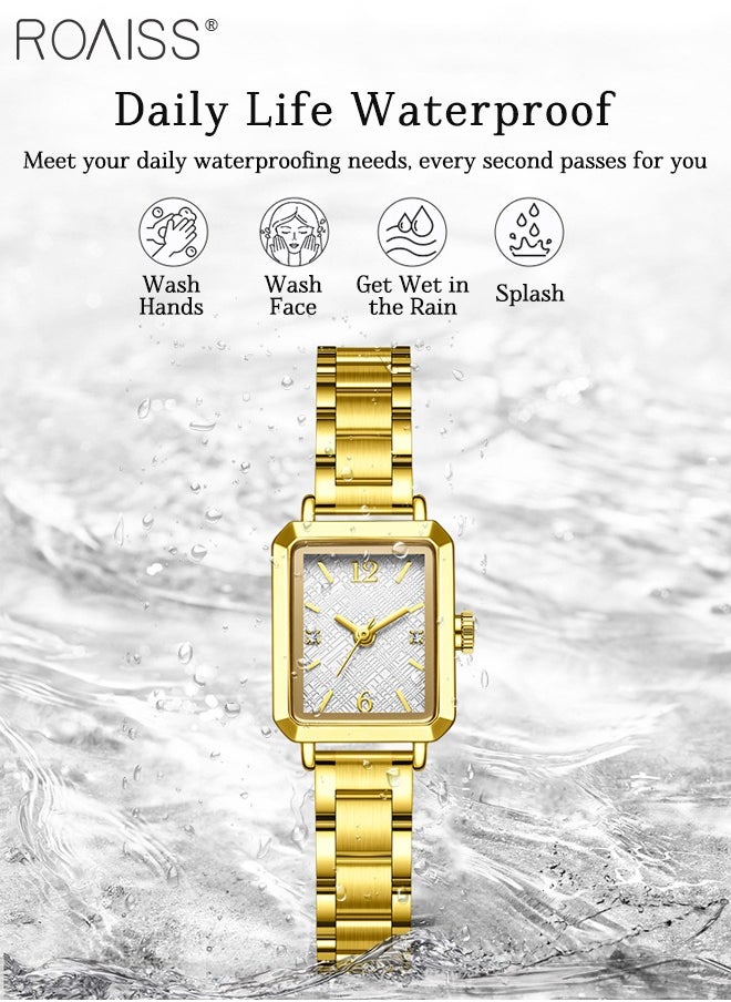 Women's Rectangular Quartz Watch, Analog Display Grid Dial, Light Luxury Vintage Waterproof Steel Band Wristwatch, as Gift for Ladies