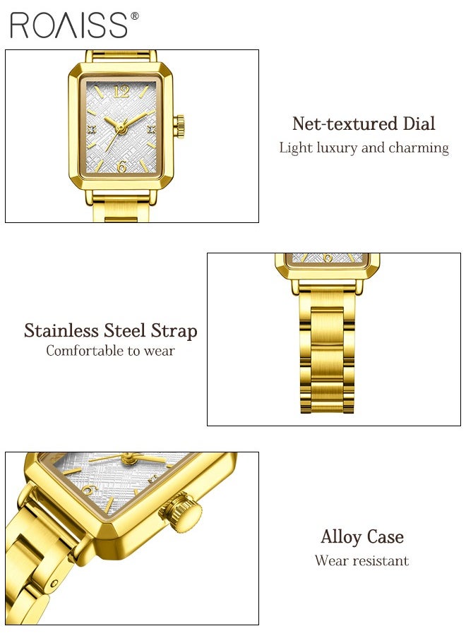 Women's Rectangular Quartz Watch, Analog Display Grid Dial, Light Luxury Vintage Waterproof Steel Band Wristwatch, as Gift for Ladies