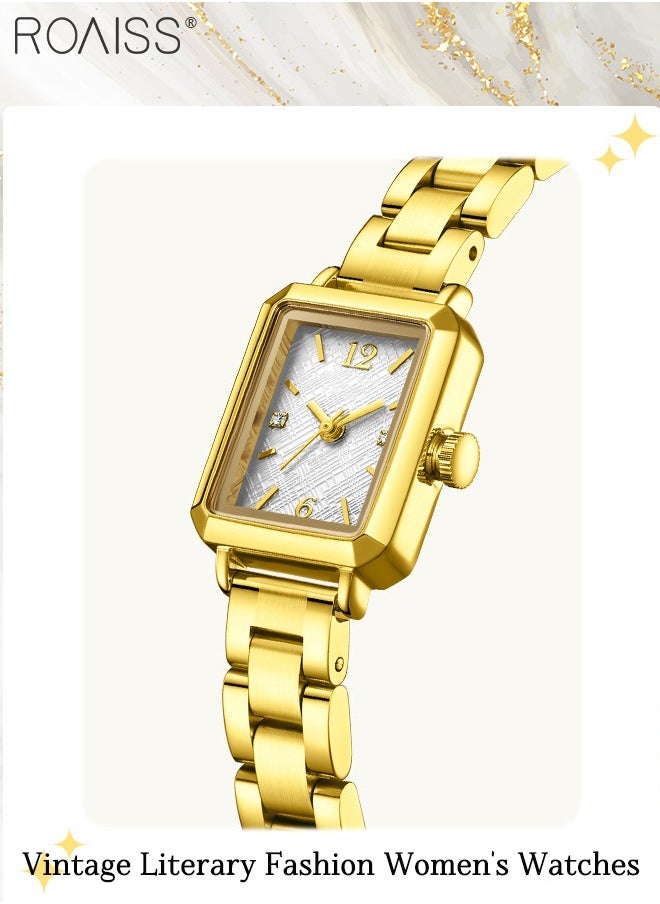 Women's Rectangular Quartz Watch, Analog Display Grid Dial, Light Luxury Vintage Waterproof Steel Band Wristwatch, as Gift for Ladies