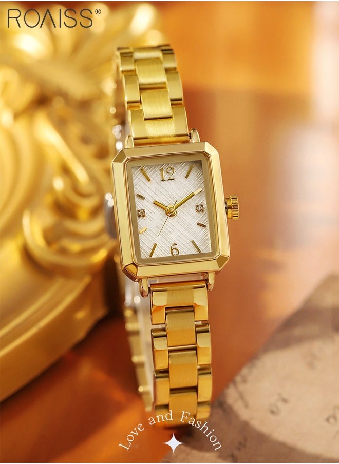 Women's Rectangular Quartz Watch, Analog Display Grid Dial, Light Luxury Vintage Waterproof Steel Band Wristwatch, as Gift for Ladies