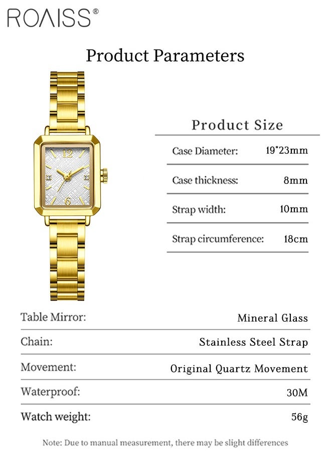 Women's Rectangular Quartz Watch, Analog Display Grid Dial, Light Luxury Vintage Waterproof Steel Band Wristwatch, as Gift for Ladies