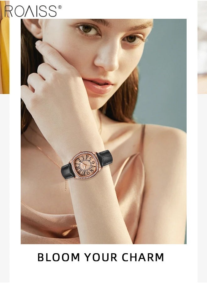 Women's PU Leather Quartz Watch, Analog Display Square Dial with Rhinestones Decorated Bezel, Waterproof Elegant Wristwatch as Gift for Ladies
