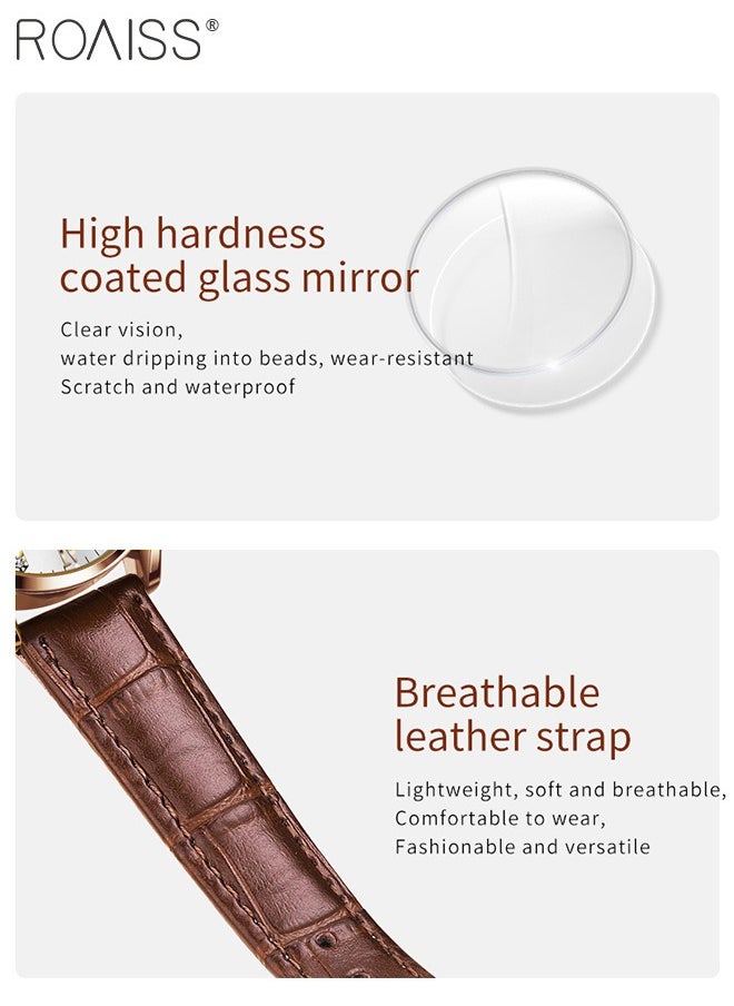 Women's Leather Strap Chronograph Quartz Watch Round Dial with Date Display Waterproof Luxurious Luminous Wristwatch as Gift for Ladies