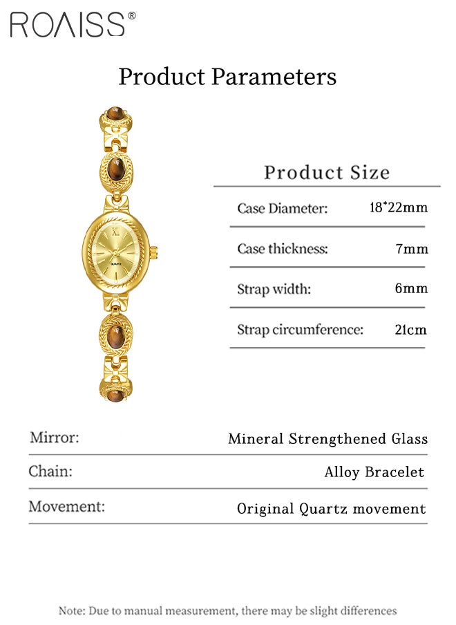 Women's Gold Watch Vintage Bracelet Luxury Natural Gemstone Oval Dial Analog Quartz Wristwatch as Gift for women