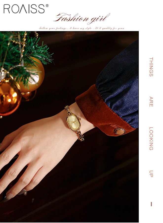 Women's Retro Oval Small Gold Watch, Analog Display Round Sunray Brushed Dial, Light Luxury Fashion Waterproof Bracelet Quartz Wristwatch, as Gift for Ladies