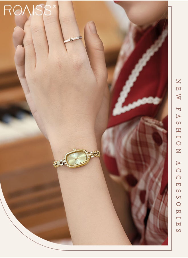 Women's Retro Oval Small Gold Watch, Analog Display Round Sunray Brushed Dial, Light Luxury Fashion Waterproof Bracelet Quartz Wristwatch, as Gift for Ladies
