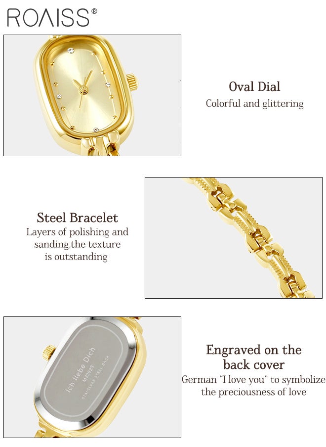 Women's Retro Oval Small Gold Watch, Analog Display Round Sunray Brushed Dial, Light Luxury Fashion Waterproof Bracelet Quartz Wristwatch, as Gift for Ladies