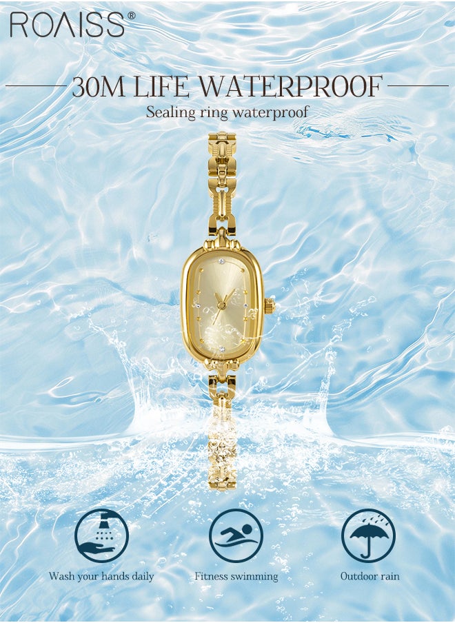 Women's Retro Oval Small Gold Watch, Analog Display Round Sunray Brushed Dial, Light Luxury Fashion Waterproof Bracelet Quartz Wristwatch, as Gift for Ladies