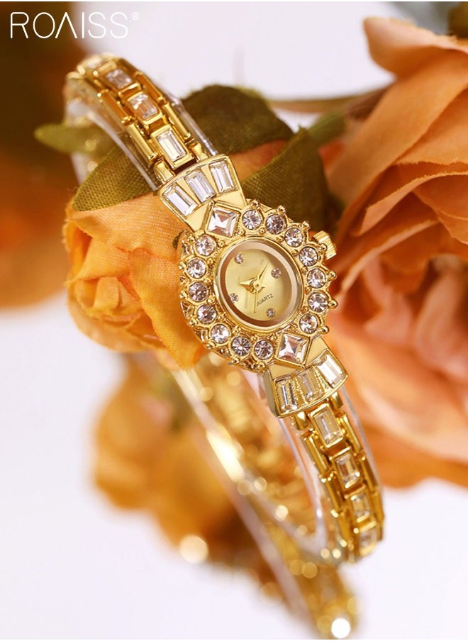 Women's Vintage Small Gold Watch, Analog Display Oval Dial with Rhinestone Decoration, Bright Light Luxury Fashion Wristwatch, as Gift for Ladies