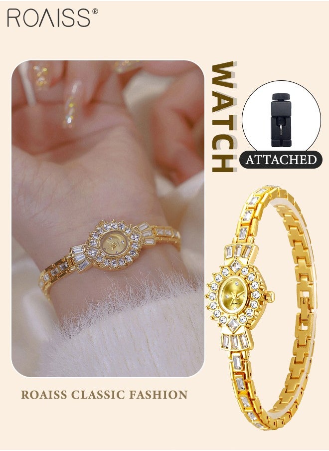 Women's Vintage Small Gold Watch, Analog Display Oval Dial with Rhinestone Decoration, Bright Light Luxury Fashion Wristwatch, as Gift for Ladies