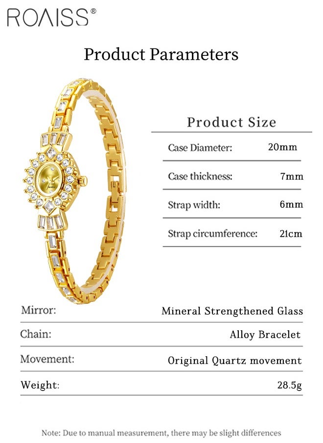 Women's Vintage Small Gold Watch, Analog Display Oval Dial with Rhinestone Decoration, Bright Light Luxury Fashion Wristwatch, as Gift for Ladies