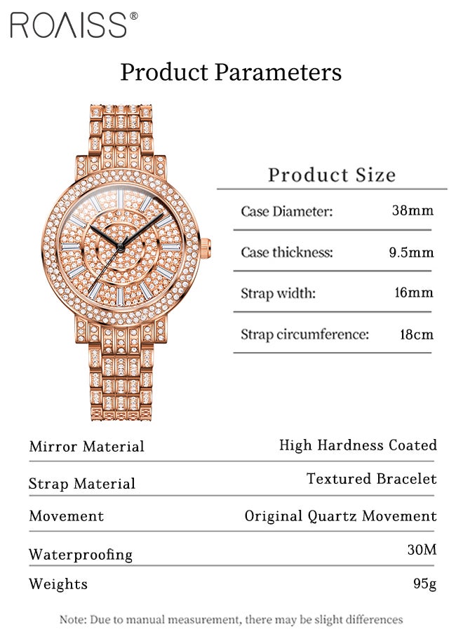 Women's Luxury Quartz Watch, Analog Display Round Dial with Crystal Decoration, Waterproof Stainless Steel Strap Shining Wristwatch, as Gift for Ladies