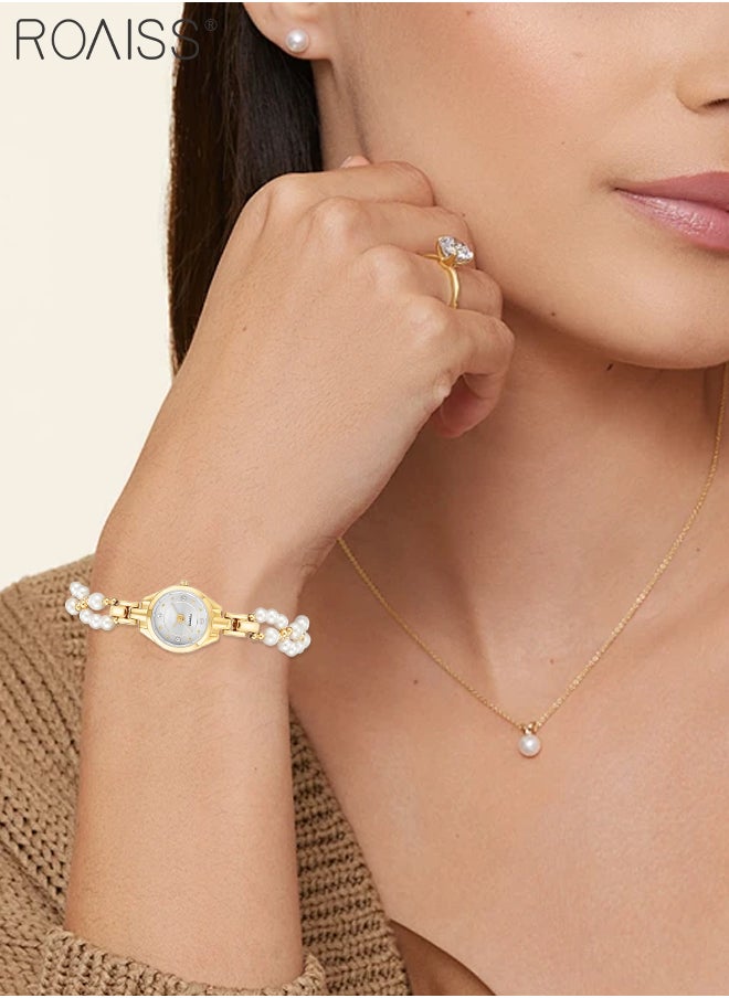 Elegant Women's Pearl Bracelet Watch, Analog Display Round Dial with Zircon Decoration, Luxury Waterproof Quartz Wristwatch as Gift for Ladies